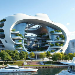 A futuristic bionic building meticulously crafted to mimic the silhouette of the map of Ukraine