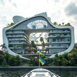 An extraordinary architectural masterpiece inspired by the map of Ukraine, with its silhouette prominently featured in the structure's design