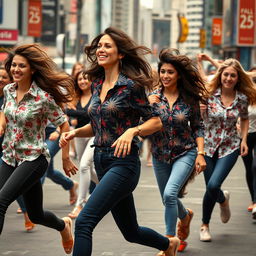 A dynamic scene showcasing multiple women moving gracefully