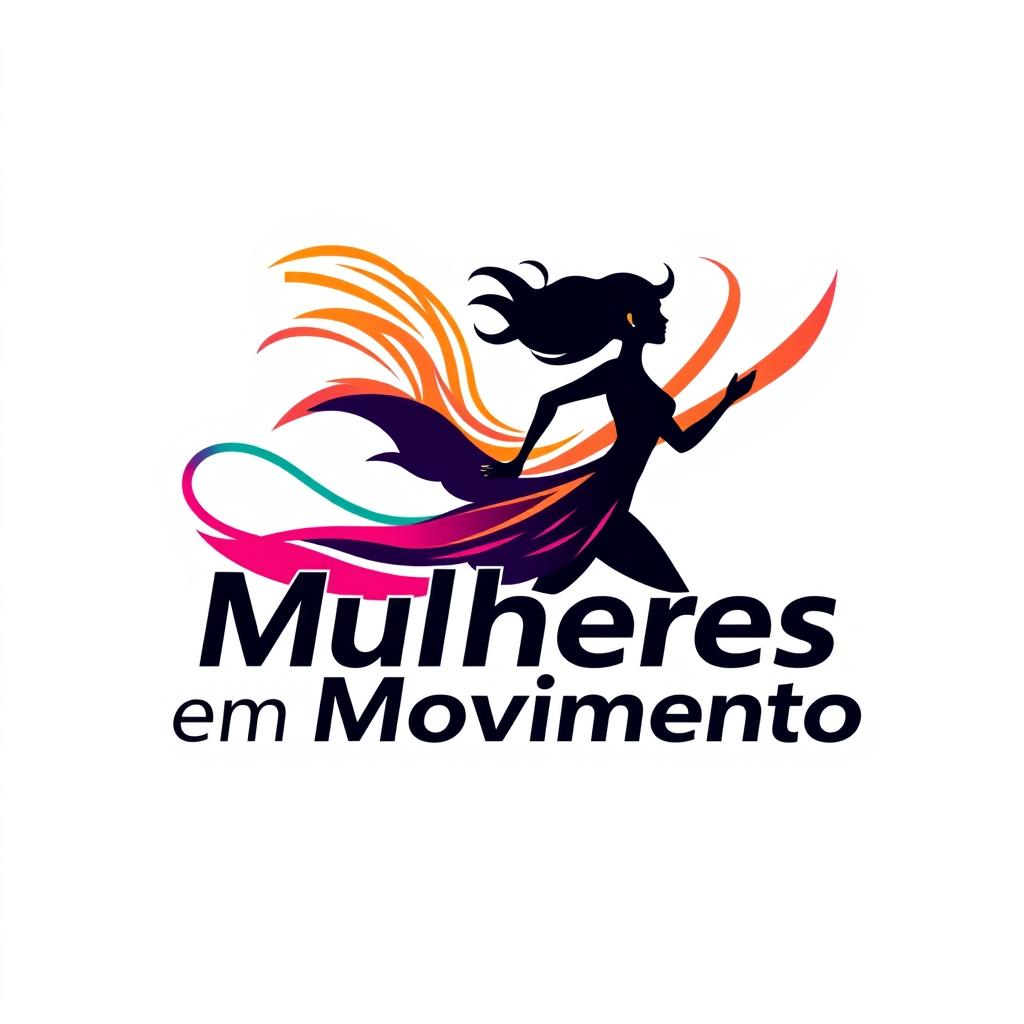 A vector-style logo featuring the phrase "Mulheres em Movimento