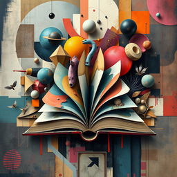 A surreal and abstract book cover design featuring a mix of vibrant and muted colors blending seamlessly