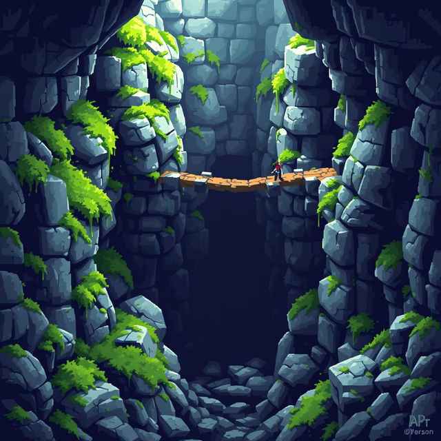 A dungeon scene captured in pixel art, showcasing an environment filled with large, distinct pixels to create a retro, nostalgic texture