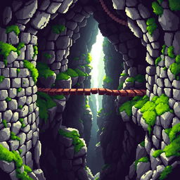 A dungeon scene captured in pixel art, showcasing an environment filled with large, distinct pixels to create a retro, nostalgic texture