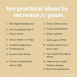 Ten practical ideas to increase your income today: 1