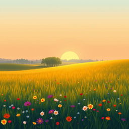 A morning landscape depicted in large-pixel pixel art, showcasing the fresh and vibrant start of a new day