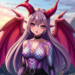 A stunning anime girl with enticing monster features, blending the elegance of human beauty with the wild allure of mythical creatures