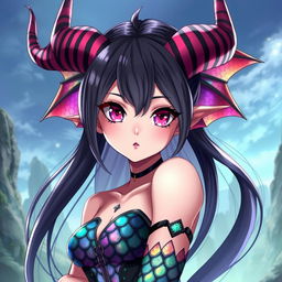 A stunning anime girl with enticing monster features, blending the elegance of human beauty with the wild allure of mythical creatures