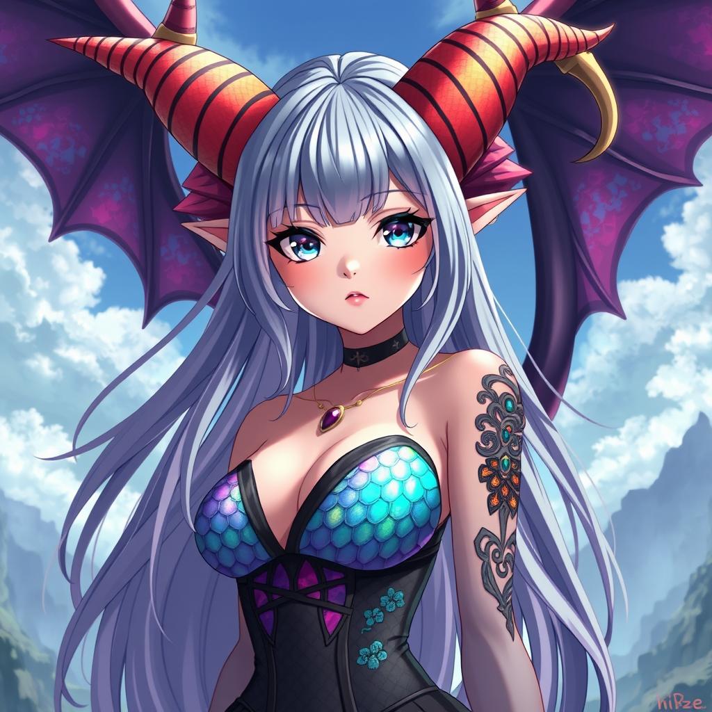 A stunning anime girl with enticing monster features, blending the elegance of human beauty with the wild allure of mythical creatures