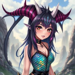 A stunning anime girl with enticing monster features, blending the elegance of human beauty with the wild allure of mythical creatures