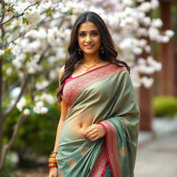 A beautiful Indian woman with a focus on her navel