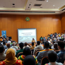 A grand meeting hall in Ethiopia filled with diverse participants including scholars, government officials, and community members