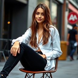 A teenage girl sitting confidently on a chair