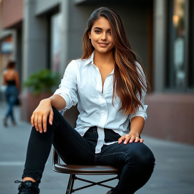 A teenage girl sitting confidently on a chair