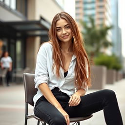 A teenage girl sitting confidently on a chair