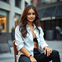 A teenage girl sitting confidently on a chair