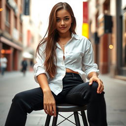 A teenage girl sitting confidently on a chair