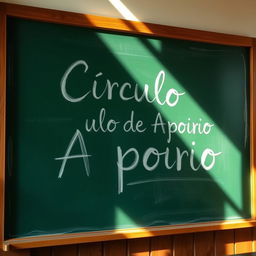 A classic green chalkboard with the words "Círculo de Apoio" written in elegant, chalk handwriting