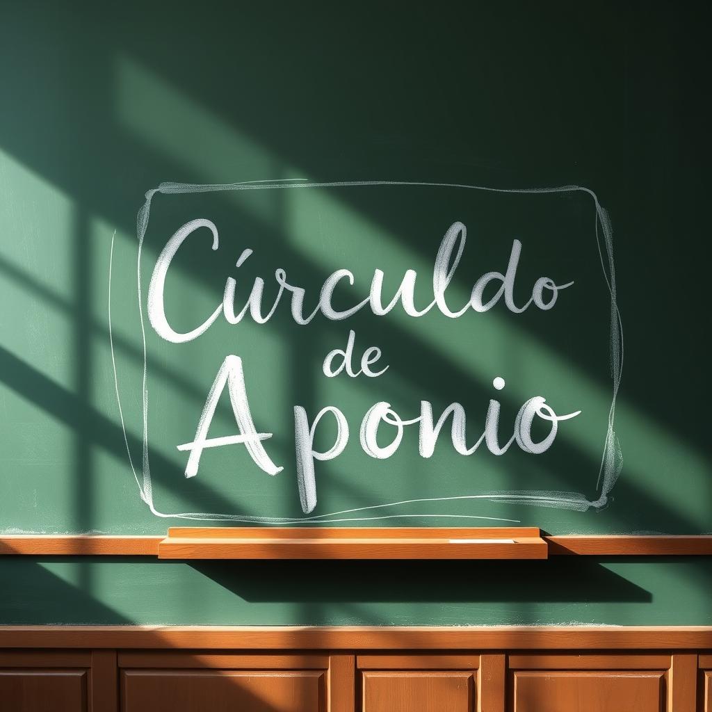 A classic green chalkboard with the words "Círculo de Apoio" written in elegant, chalk handwriting