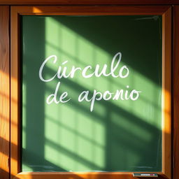 A classic green chalkboard with the words "Círculo de Apoio" written in elegant, chalk handwriting