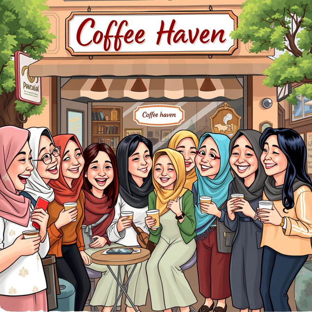 A lively caricature of the SMPK Pancasila reunion event in 2025, featuring a majority of women gathered