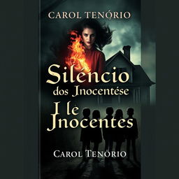 A haunting book cover for a horror novel titled "Silêncio dos Inocentes" by Carol Tenório