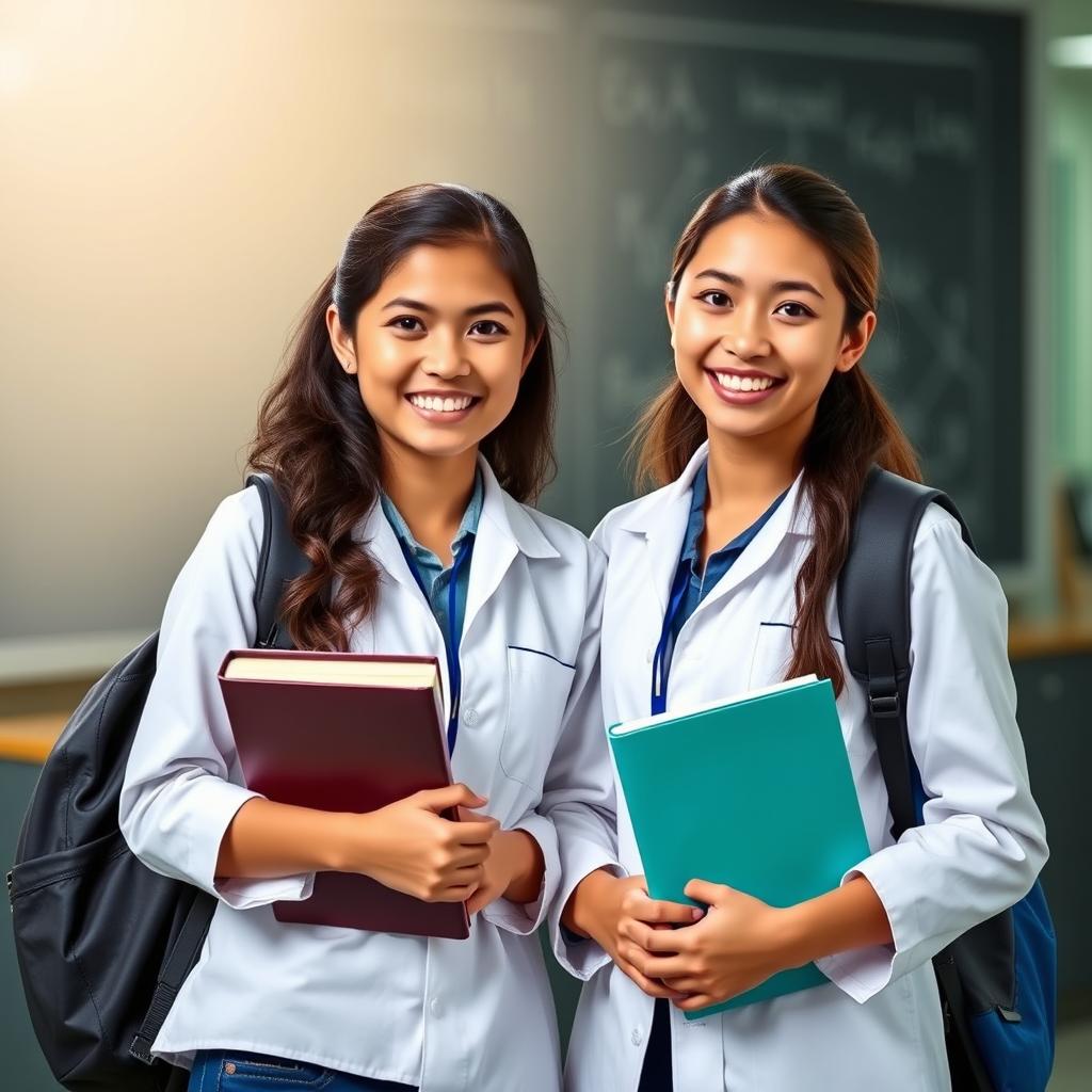 A realistic and scientific-themed book cover featuring two high school students from Colegio Adventista del Titicaca in Puno, Peru