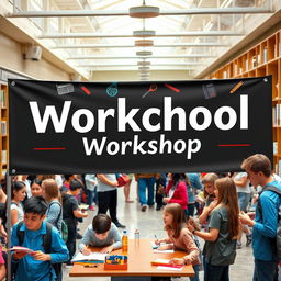 A banner designed for a high school workshop, displayed prominently in an educational setting