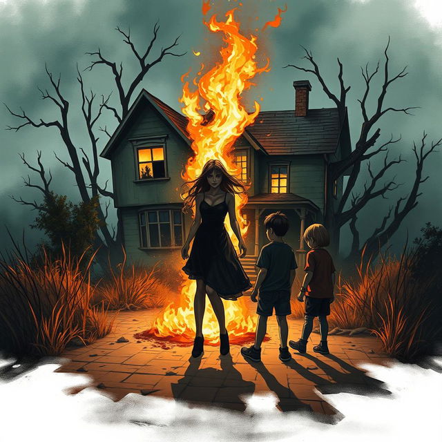 An illustrated book cover with a horror theme showcasing a dramatic scene