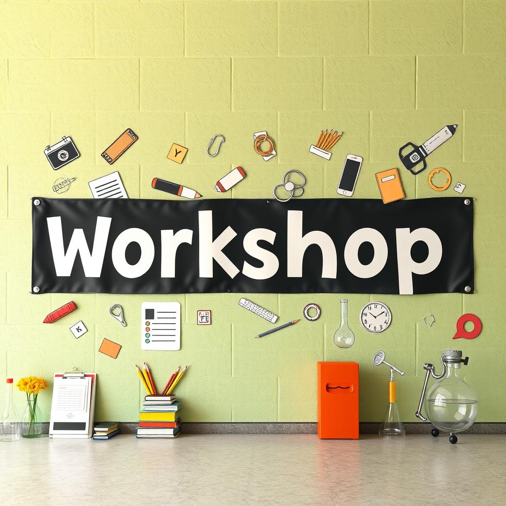 A banner titled 'Workshop' prominently displayed on the wall of a high school