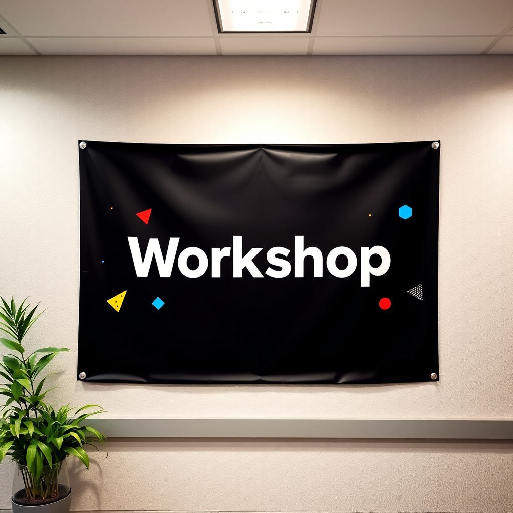 A banner with the word 'Workshop' written across it, displayed on a wall