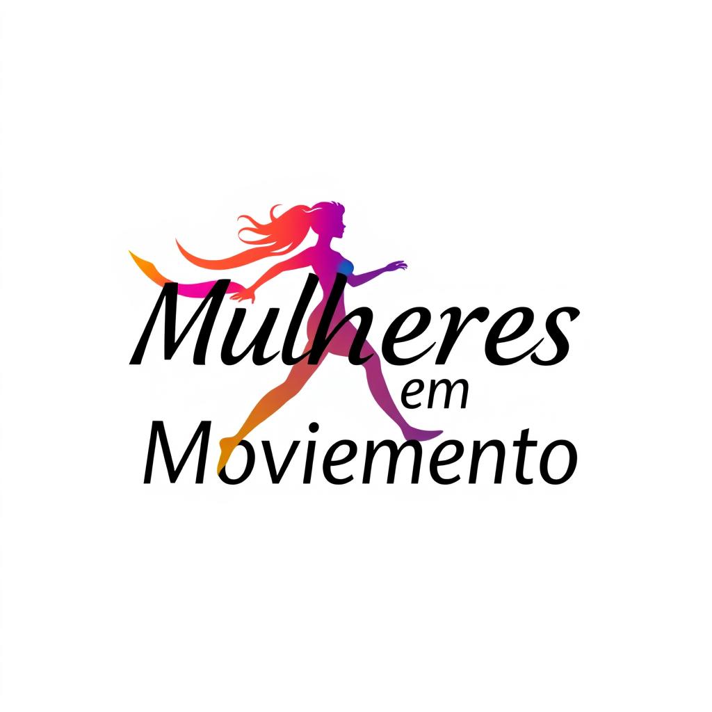 A vector-style logo featuring the phrase "Mulheres em Movimento" on a white background