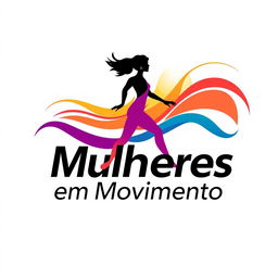 A vector-style logo featuring the phrase "Mulheres em Movimento" on a white background