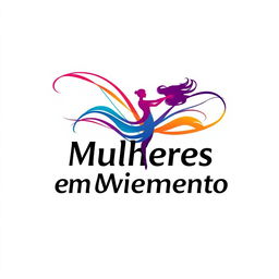 A vector-style logo featuring the phrase "Mulheres em Movimento" on a white background