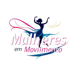 A vector-style logo featuring the phrase "Mulheres em Movimento" on a white background