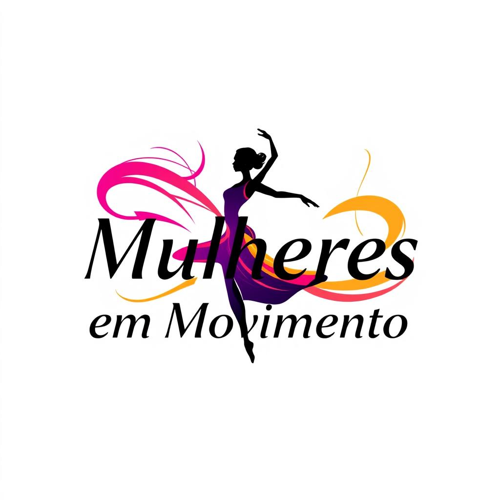 A vector-style logo featuring the phrase "Mulheres em Movimento" on a white background