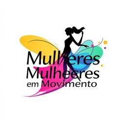 A vector-style logo featuring the phrase "Mulheres em Movimento" on a white background