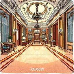 A YouTube thumbnail depicting a luxurious hotel interior, illustrated in a hand-drawn style