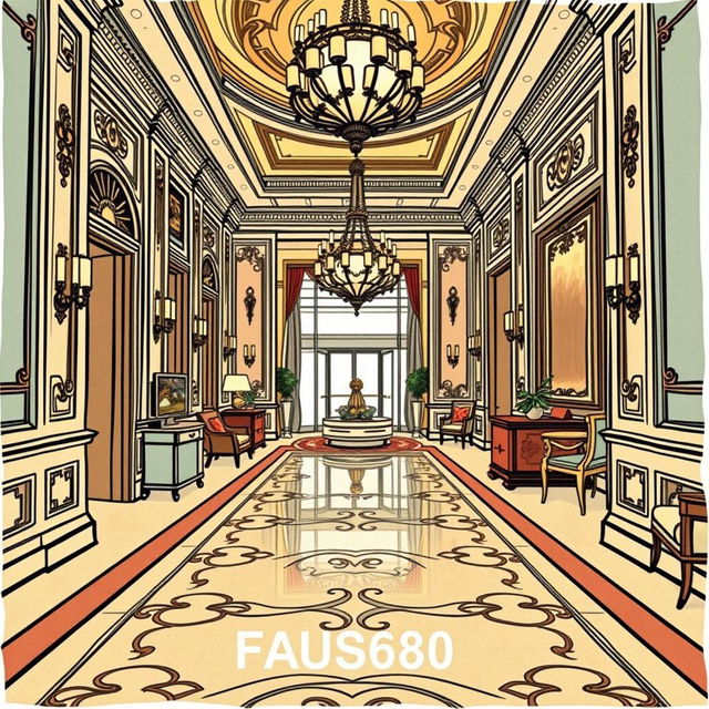 A YouTube thumbnail depicting a luxurious hotel interior, illustrated in a hand-drawn style