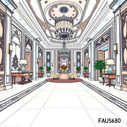 A YouTube thumbnail depicting a luxurious hotel interior, illustrated in a hand-drawn style