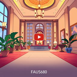 A YouTube thumbnail illustrating a hotel in a cartoon style