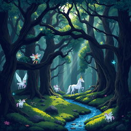 Pixel art depicting a mysterious forest