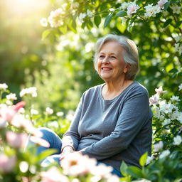 A serene and comforting scene depicting a mature woman experiencing the benefits of hormone replacement therapy during menopause