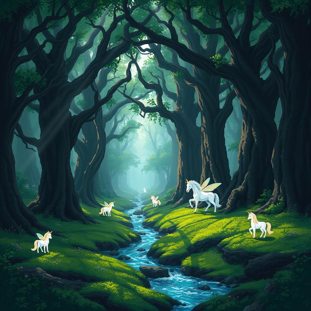 Pixel art depicting a mysterious forest