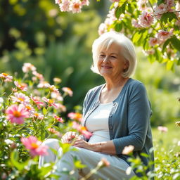 A serene and comforting scene depicting a mature woman experiencing the benefits of hormone replacement therapy during menopause