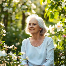 A serene and comforting scene depicting a mature woman experiencing the benefits of hormone replacement therapy during menopause