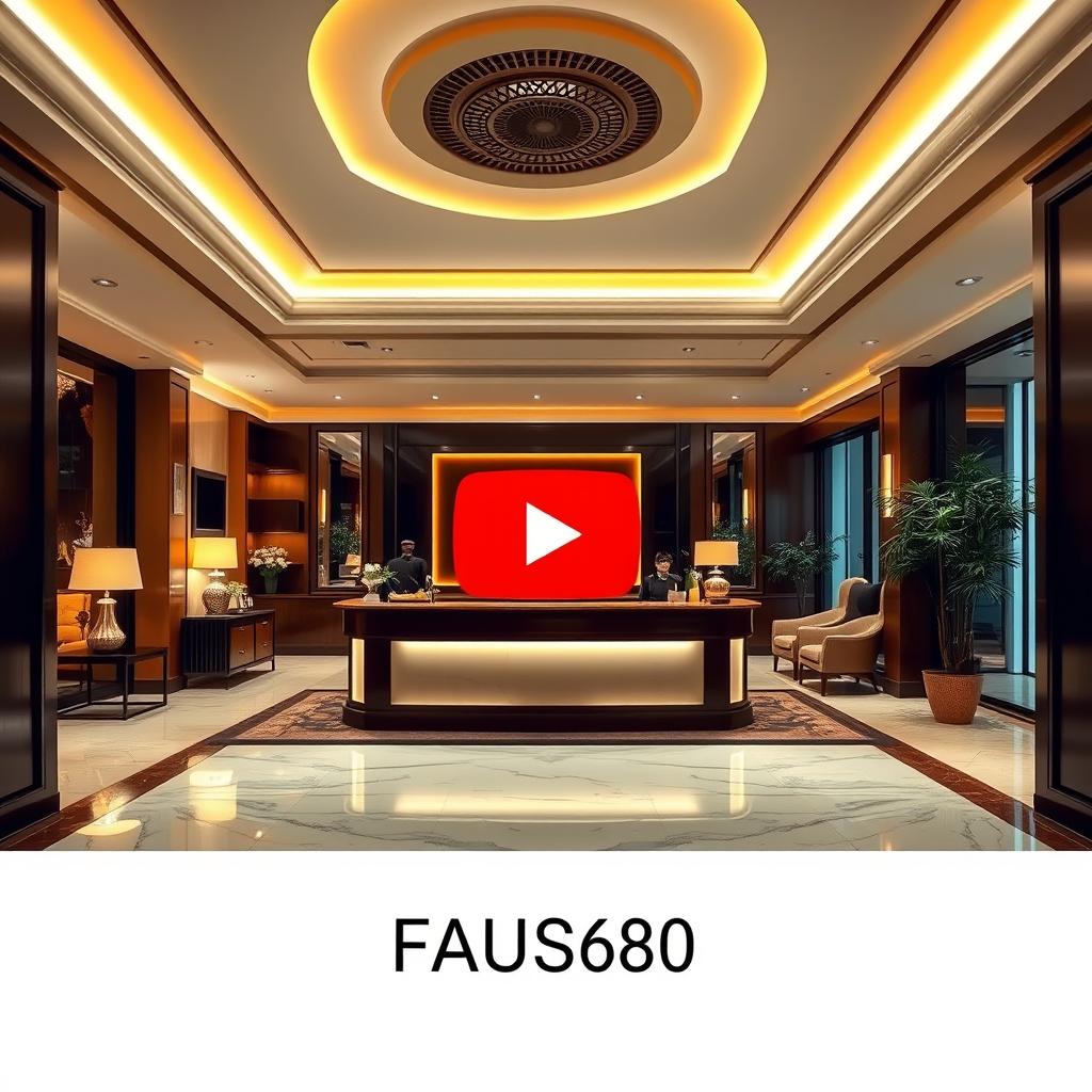 A YouTube thumbnail featuring a hotel reception area, designed with an inviting and elegant atmosphere