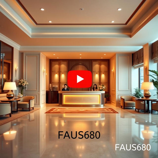 A YouTube thumbnail featuring a hotel reception area, designed with an inviting and elegant atmosphere