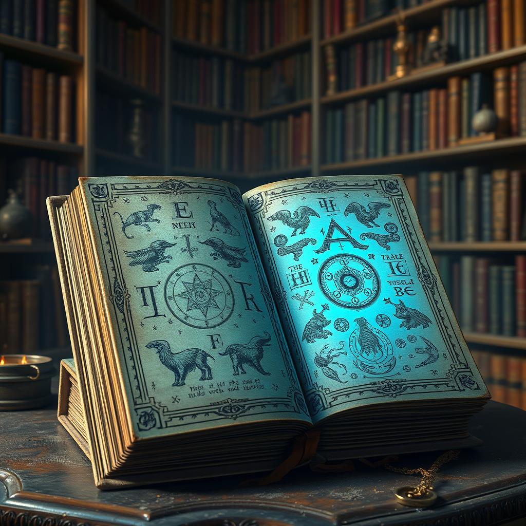 A new, unreadable magic spellbook covered in ancient, ornate runes