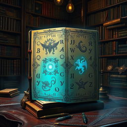 A new, unreadable magic spellbook covered in ancient, ornate runes