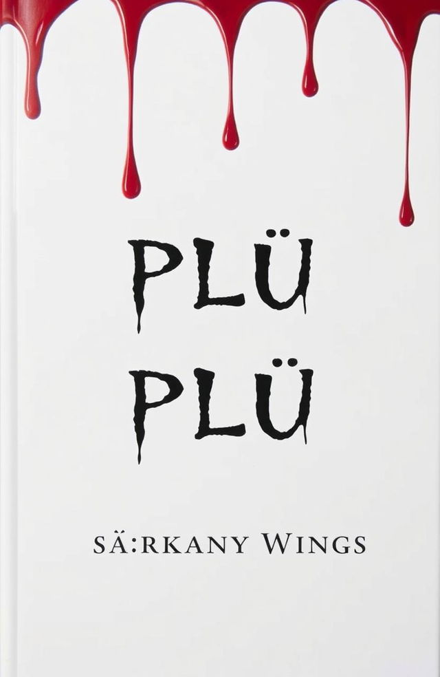 A minimalist horror book cover featuring a stark white background with red drops of blood dramatically running down from the top